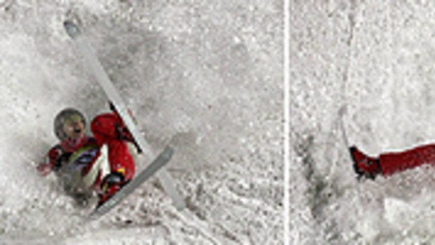 A series of photos shows Australia's Lydia Lassila - then Ierodiaconou - as she crashes during qualification in the women's aerials freestyle competition in Turin.