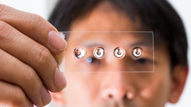 Dr Steve Lee from the ANU Research School of Engineering created a plastic droplet that can be hooked into smartphones to create a cheap high-powered microscope.