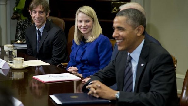 High stakes: Zynga chairman Mark Pincus, Yahoo! chief executive Marissa Mayer and US President Barack Obama.