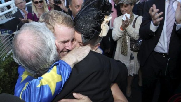 Emotional: Tom Berry celebrates victory in the Sydney Cup.