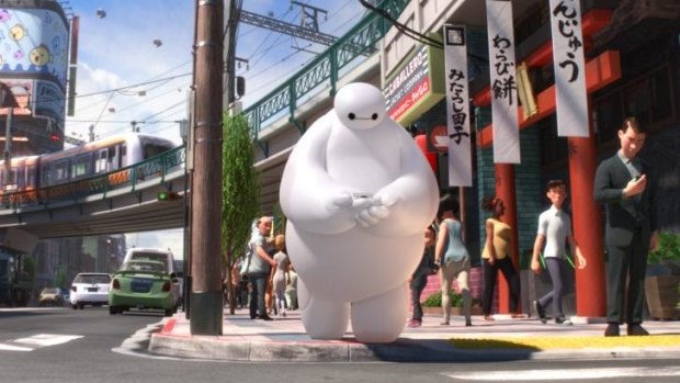 Animated character Baymax, voiced by Scott Adsit, in <i>Big Hero 6</i>.