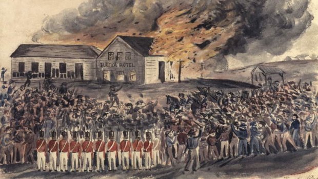Goldfields riot: Canadian artist and digger Charles Doudiet's depiction of the Eureka rebellion. Image: Art Gallery of Ballarat
