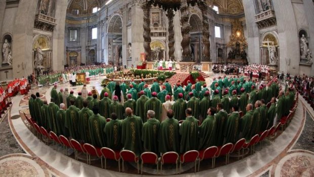 Unity call: Pope Francis attends the opening Mass of the Synod of Bishops in St Peter's Basilica.