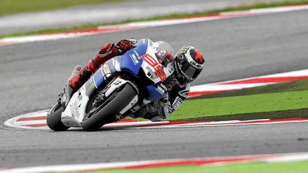 Yamaha MotoGP rider Jorge Lorenzo of Spain takes a curve on his way to win the San Marino Grand Prix.