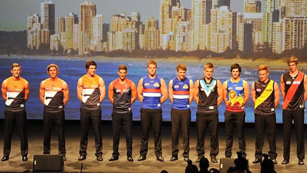 The top ten draft players on stage during the 2012 AFL Draft at the Gold Coast.