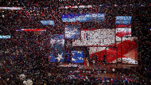 The confetti flies at the Republican national convention.