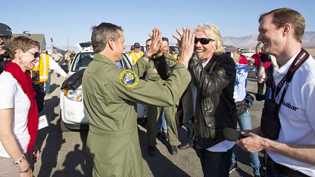 Celebrations: Pilot Mark Stucky and Richard Branson.