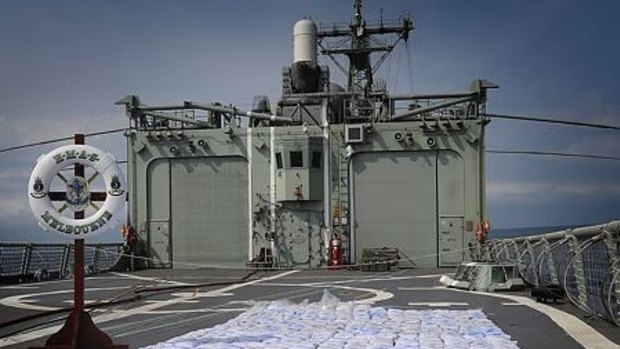 HMAS Melbourne seized 427 kilograms of heroin in the Indian Ocean in October 2015.