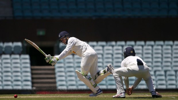 Century maker: Victoria's Peter Handscomb bats during day one of the Sheffield Shield match against NSW at the SCG.