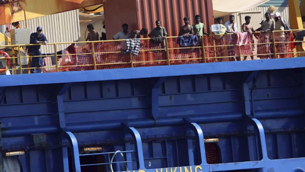 Sri Lankan asylum seekers on board the Oceanic Viking.