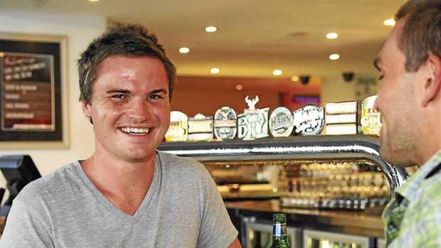 Desire for alcohol diminished ... Chris Raine, left, with his mate David Hateley at Mooloolaba Surf Club.