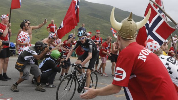 Christopher Froome of Britain climbs during the 17th stage of the Tour de France.