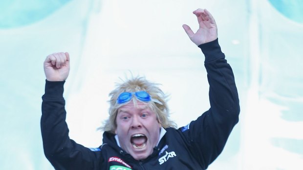 Peter Helliar dives into an icebath to raise money for Motor Neurone Disease at The Big Freeze in 2015.