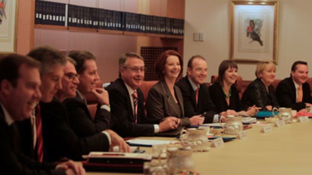 Anyone prepared to make way for Kevin Rudd? ...  Julia Gillard takes the helm of her first cabinet meeting yesterday.