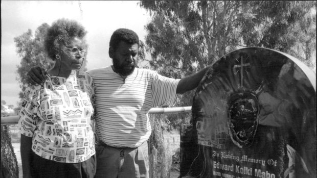 Bonita Mabo and family at the grave of her husband, land rights campaigner Eddie Mabo. 