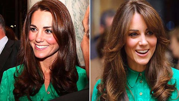 Catherine in the same dress at a Jubilee function in November 2011, left, and, right, on Tuesday at the Natural History Museum.