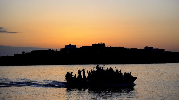 A boat carrying Tunisian migrants near the Italian island of Lampedusa.