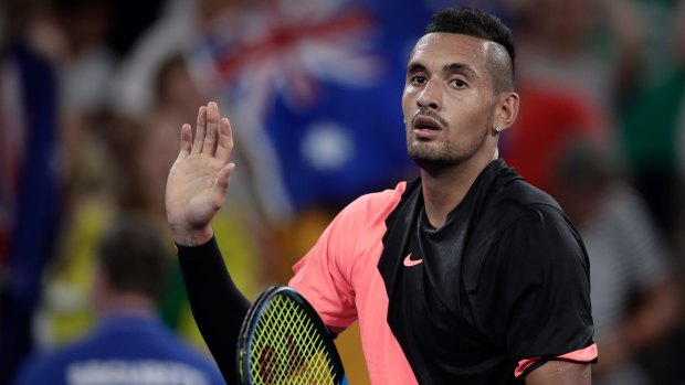 Nick Kyrgios in action at Hisense Arena last week.