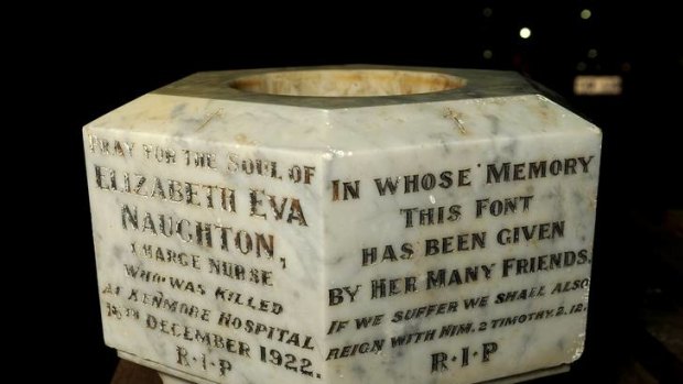A 90-year-old memorial stone for nurse Naughton was discovered in a nondescript Holder alley. The stone is pictured at Mitchell emergency response centre.