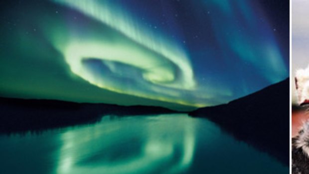 Light fantastic ... (from left) the Aurora Borealis; an Inuit braving the cold.
