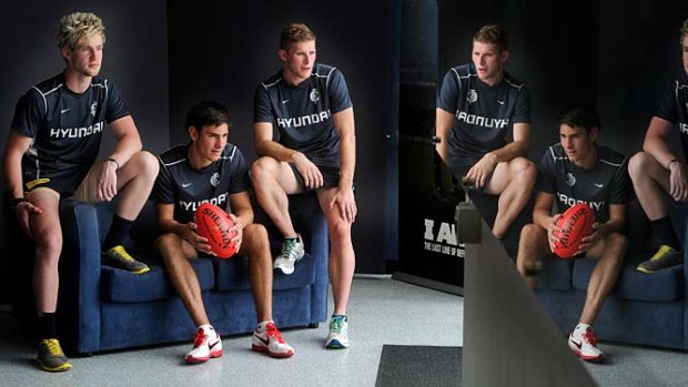 On reflection: Carlton draftees (from left) Nick Graham, Troy Menzel and Tom Temay at Visy Park.