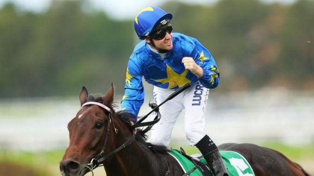 This is my job: Tom Berry scores in the first on Rosehill Guineas day aboard The Offer.