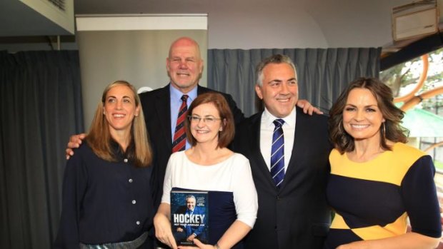 Friends and family: Joe Hockey poses with his wife Melissa Babbage (left), Peter FitzSimons, Lisa Wilkinson (right) and writer Madonna King.