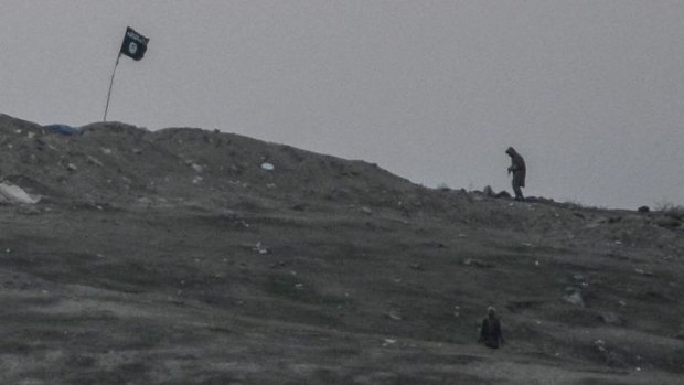 Islamic State militants on the hill before the air strike.