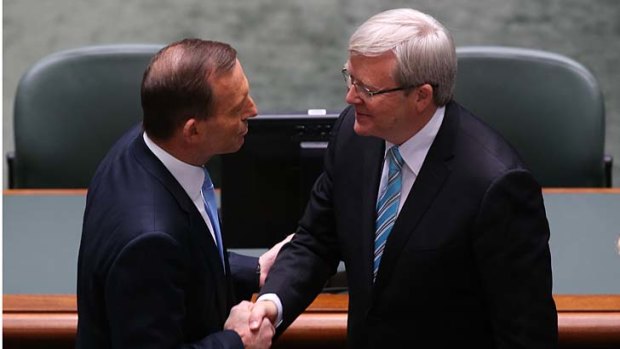 Shaking it up: Tony Abbott and Kevin Rudd.