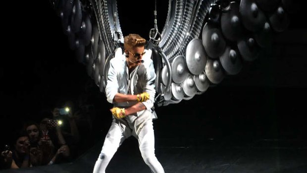Justin Bieber performing at the 02 Arena in London, England.