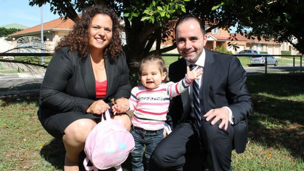Greenway MP Michelle Rowland with her daughter Octavia and her husband Michael.