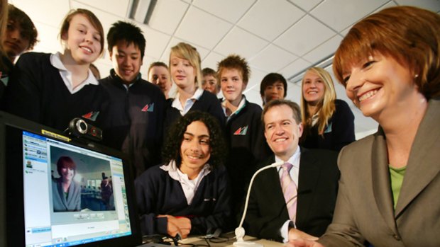 Julia Gillard with students from Essendon East Keilor District College yesterday.