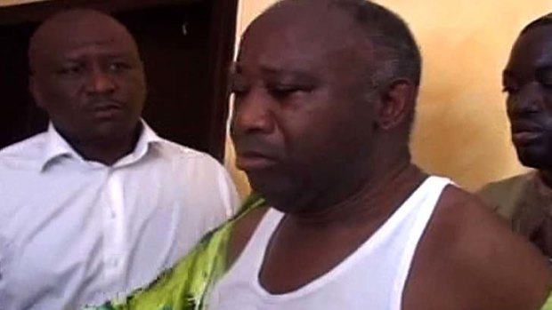 Caught . . . Laurent Gbagbo appears on TV in Abidjan.