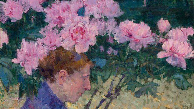 <i>Peonies and head of a woman</i>, 1887, by John Russell.