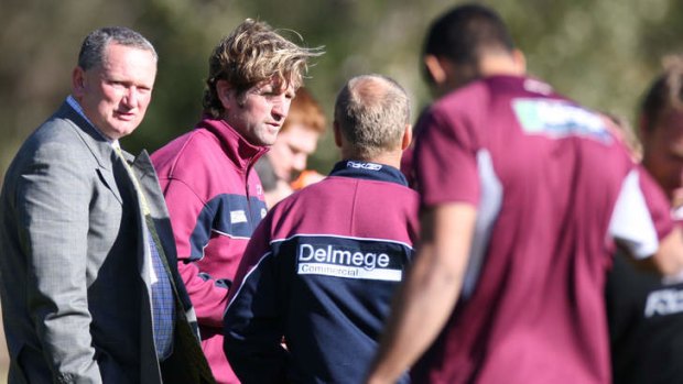 Stephen Dank (L) at Manly training in 2008.