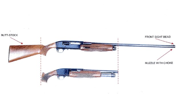 The ageing Le Salle 12-gauge sawn-off shotgun used by Monis during the siege.