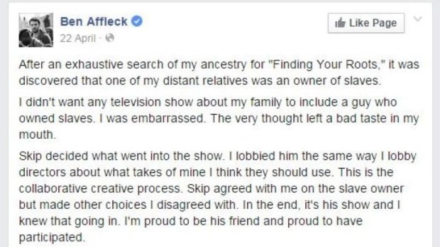 Actor Ben Affleck posted this explanation after the show, but the future of Finding Your Roots is still unclear.
