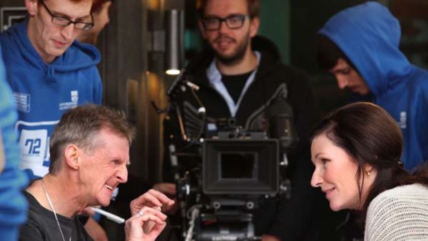 Actors Don Bridges and Kate O'Toole during filming at Southbank.