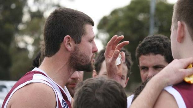 The AFL's loss is Swan Hill's gain: Hugh Foott addresses the Swans players in a recent game. Foott, Callan Beasy and Justin Davies are all making their mark back ''home''.