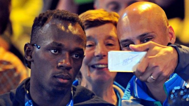 Not a happy selfie ... Usain Bolt at the netball on Thursday.