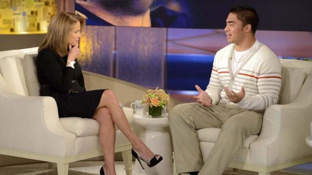 Coming clean ... Manti Te'o has told Katie Couric on ABC TV in the US that he briefly lied about his online girlfriend after discovering she didn't exist, while maintaining that he had no part in creating the hoax.