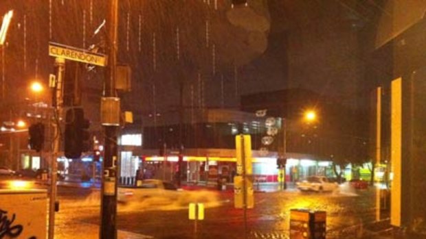 Reader Paul Nunan sent this image of heavy rain in South Melbourne last night.