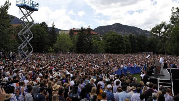 Barack Obama addresses supporters at the University of Colorado in Boulder on Sunday.