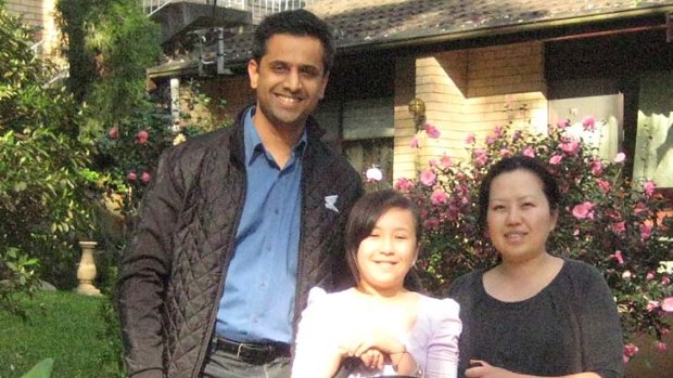 "Loving spirit" .. Mijin Shin, pictured with her husband Vishal, and her daughters Meera and Kelly.