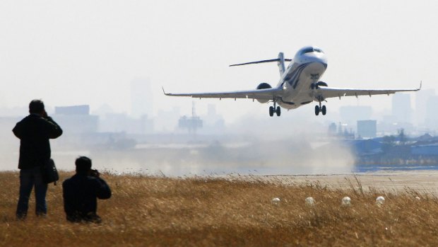 The ARJ-21 flies in Shanghai during a test flight in 2008.