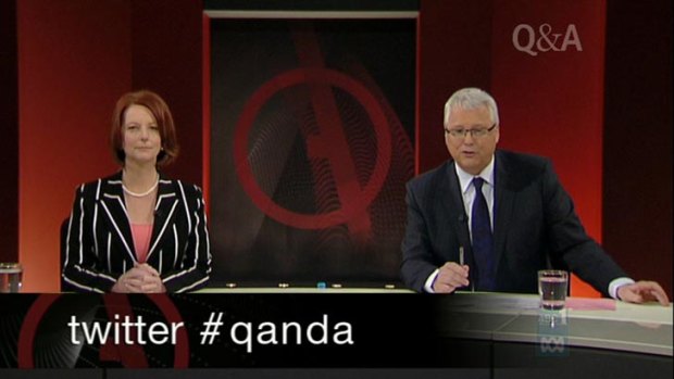 Prime Minister Julia Gillard and <i>Q&A</i> host Tony Jones.