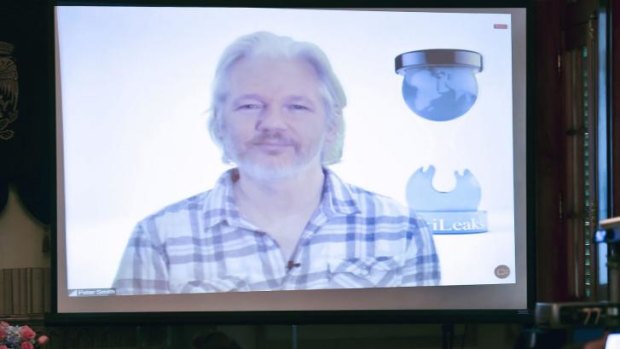 Wikileaks co-founder Julian Assange taking part in a live video conference in Mexico City earlier this month. 