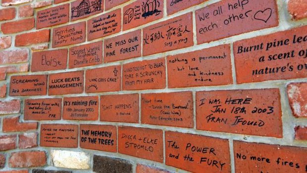 A close-up of bricks from the memorial wall at Mount Stromlo.