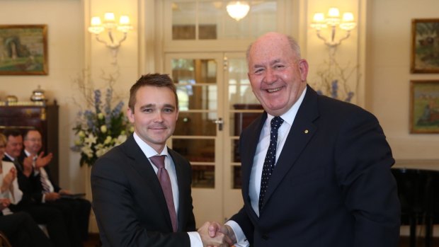 Wyatt Roy (left) with Governor-General Sir Peter Cosgrove, becomes a frontbencher.