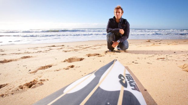 "I never think of death" … big wave surfer Mark Visser on the beach at Buddina on Queensland Sunshine Coast.